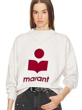 Isabel Marant Etoile Moby Funnel Neck Logo Sweatshirt In Grey, Maroon
